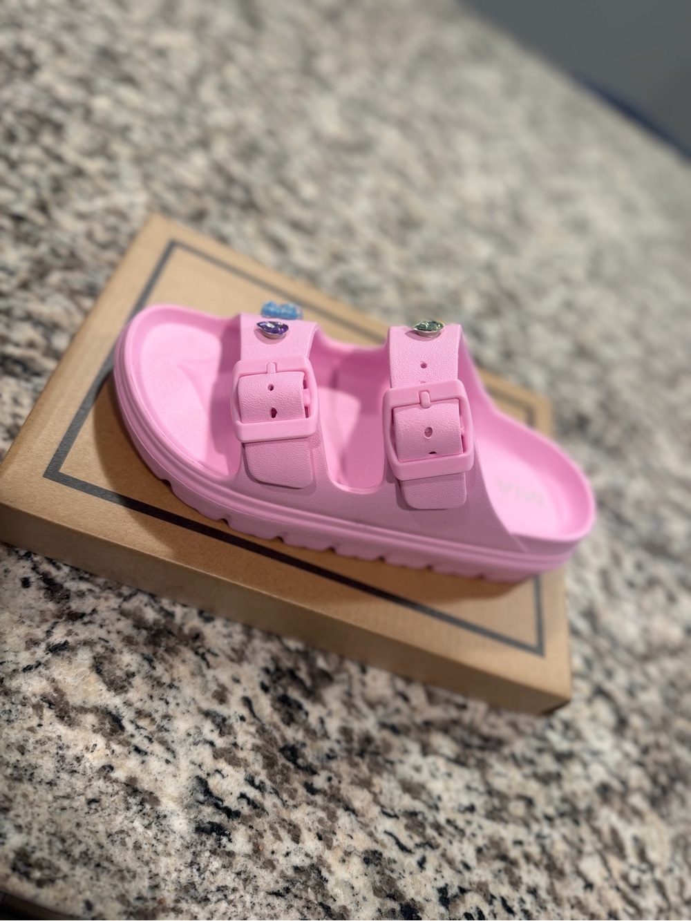 MIA Pink Double-Buckle Kids Slide Sandals
